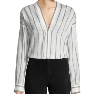 Vince Textured Stripe Long Sleeve Blouse NWOT
